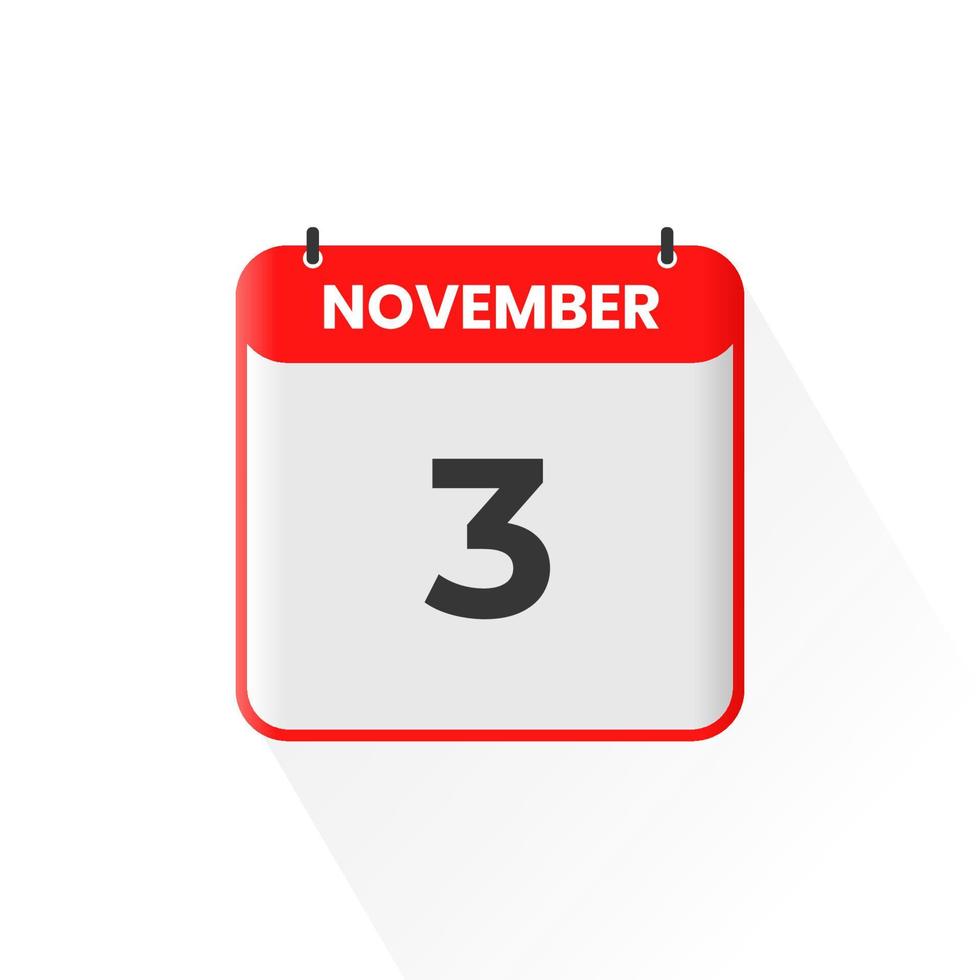 3:e november kalender ikon. november 3 kalender datum månad ikon vektor illustratör