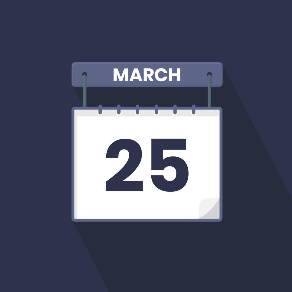 25:e Mars kalender ikon. Mars 25 kalender datum månad ikon vektor illustratör