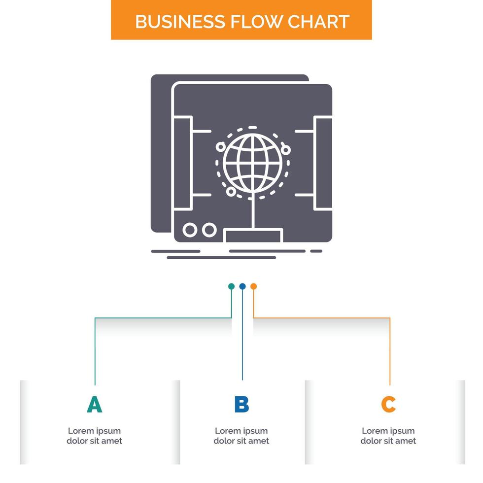3d. dimensional. holografisch. Scan. Scanner-Business-Flow-Chart-Design mit 3 Schritten. Glyphensymbol für Präsentationshintergrundvorlage Platz für Text. vektor