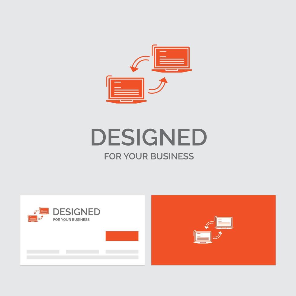 Business-Logo-Vorlage für Computer. Verbindung. Verknüpfung. Netzwerk. synchronisieren. orange visitenkarten mit markenlogo-vorlage. vektor