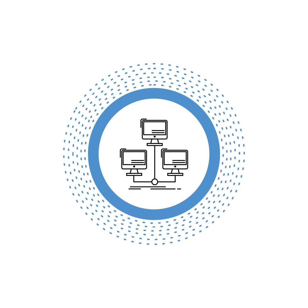 Datenbank. verteilt. Verbindung. Netzwerk. Computerzeilensymbol. vektor isolierte illustration