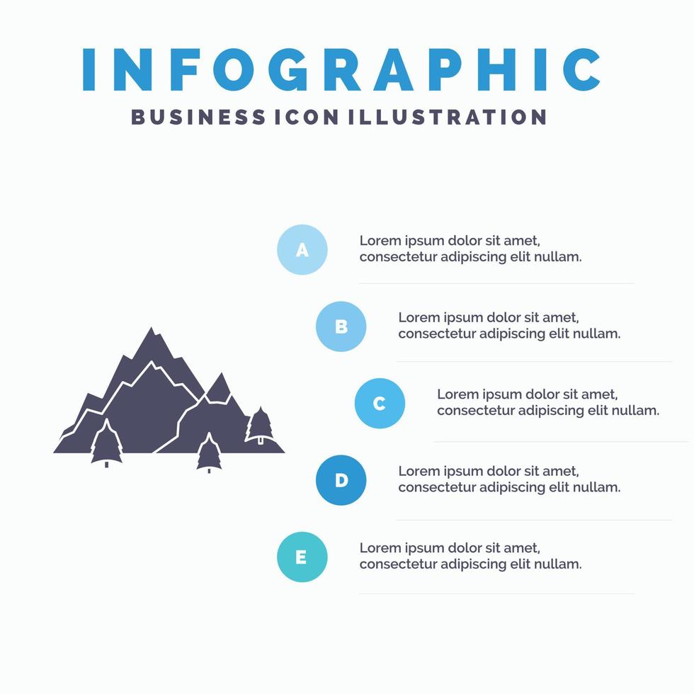 berg. landskap. kulle. natur. träd infographics mall för hemsida och presentation. glyf grå ikon med blå infographic stil vektor illustration.