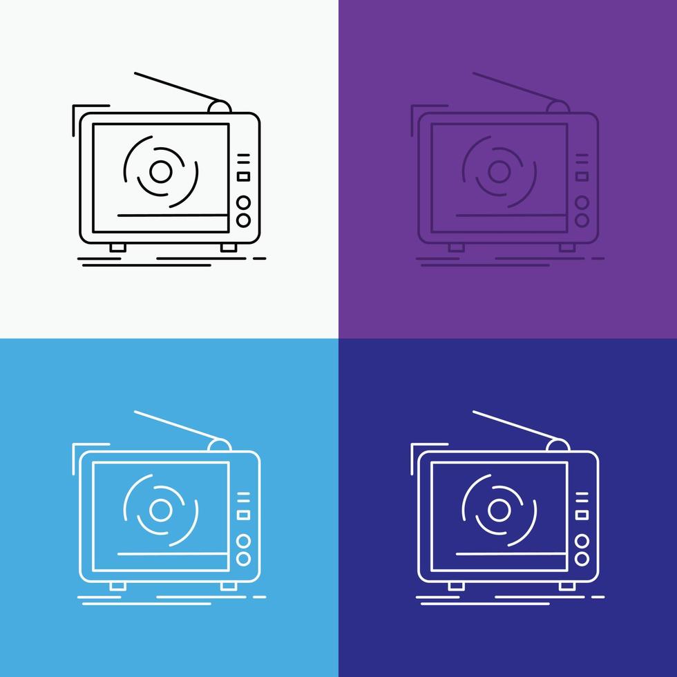 Fernseher. Anzeige. Werbung. Fernsehen. Set-Symbol über verschiedenen Hintergrund. Linienstil-Design. entwickelt für Web und App. eps 10-Vektorillustration vektor