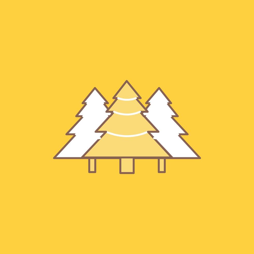 Wald. Camping. Urwald. Baum. Kiefern flache Linie gefülltes Symbol. schöne logo-schaltfläche über gelbem hintergrund für ui und ux. Website oder mobile Anwendung vektor