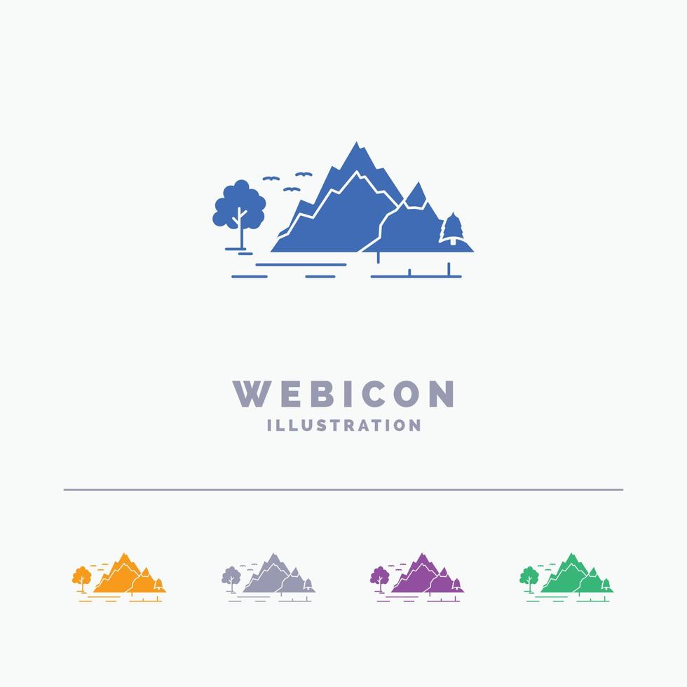 hügel. Landschaft. Natur. Berg. Baum 5-Farben-Glyphen-Web-Icon-Vorlage isoliert auf Weiß. Vektor-Illustration vektor