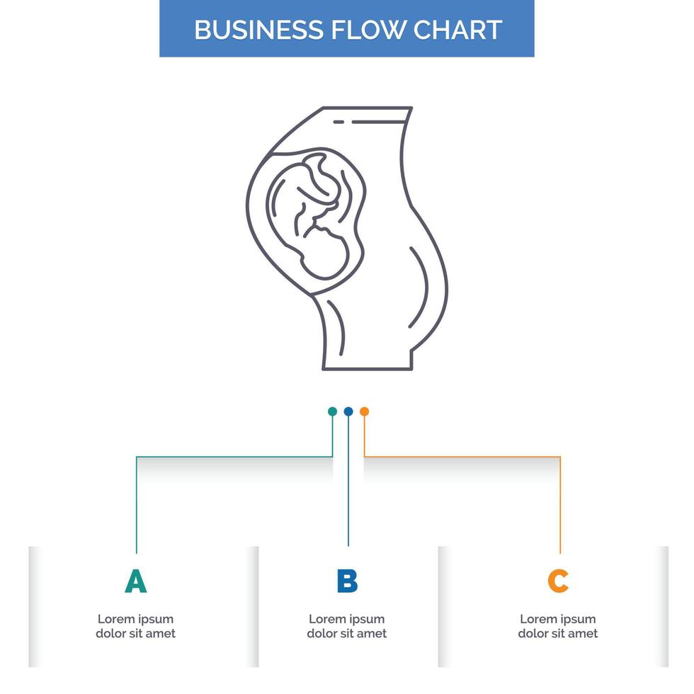 Schwangerschaft. schwanger. Baby. Geburtshilfe. Mother Business Flow Chart-Design mit 3 Schritten. Liniensymbol für Präsentation Hintergrundvorlage Platz für Text vektor