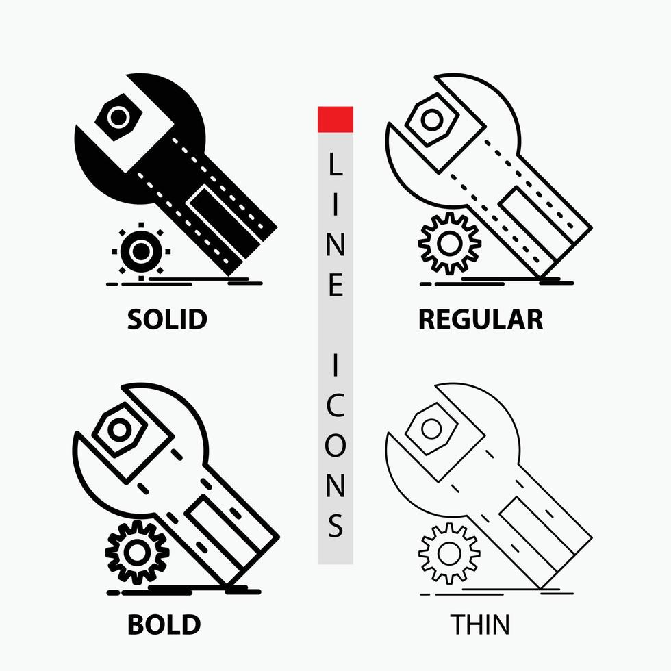 die Einstellungen. App. Installation. Wartung. Service-Symbol in dünn. regulär. fette Linie und Glyphenstil. Vektor-Illustration vektor