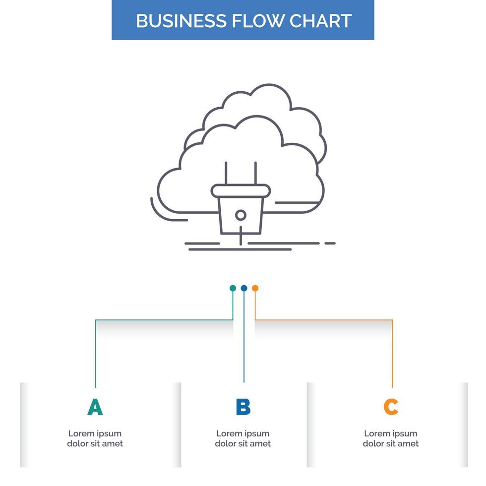 moln. förbindelse. energi. nätverk. kraft företag strömma Diagram design med 3 steg. linje ikon för presentation bakgrund mall plats för text vektor