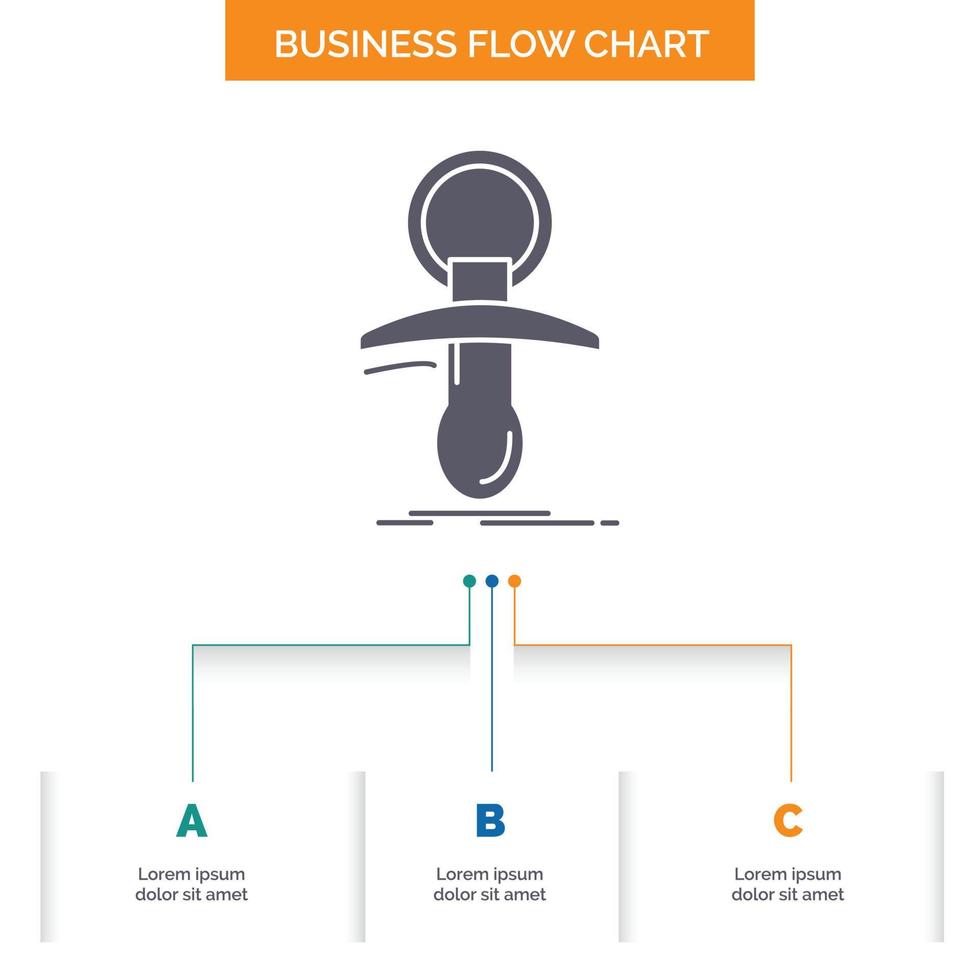 bebis. dummy. nybörjare. nippel. nybörjare företag strömma Diagram design med 3 steg. glyf ikon för presentation bakgrund mall plats för text. vektor