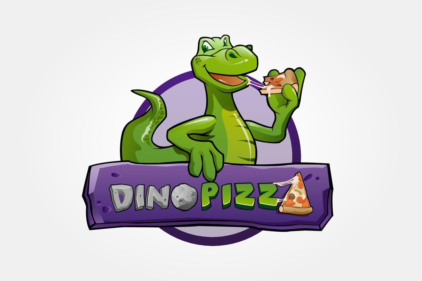 dino pizza logo zeichentrickfigur. fantastische und einzigartige Maskottchen-Logo-Illustration für Ihr verspieltes Unternehmen. vektor