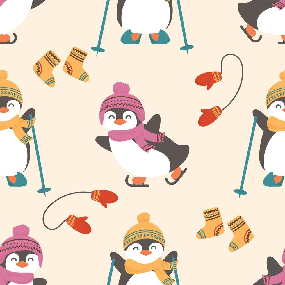 süße Pinguine und warme Kleidung vektor