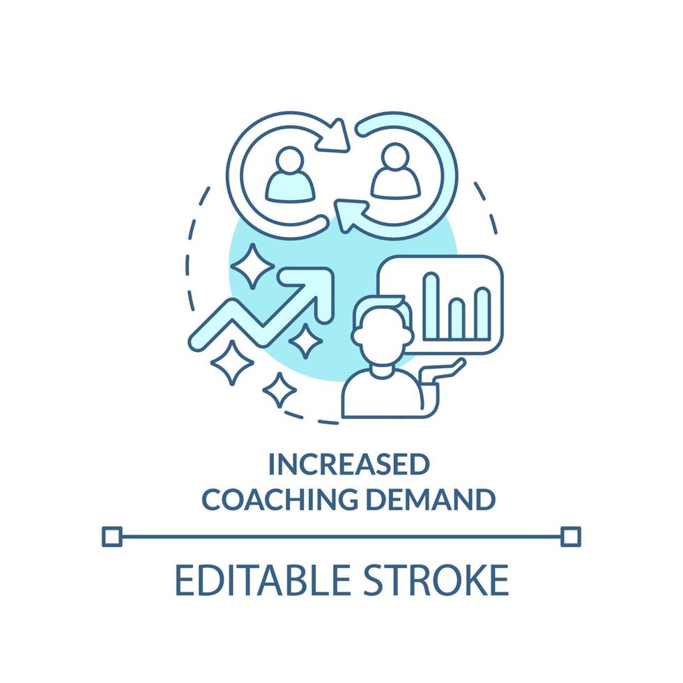 erhöhte Coaching-Nachfrage türkisfarbenes Konzeptsymbol. business coaching trend abstrakte idee dünne linie illustration. isolierte Umrisszeichnung. editierbarer Strich. vektor