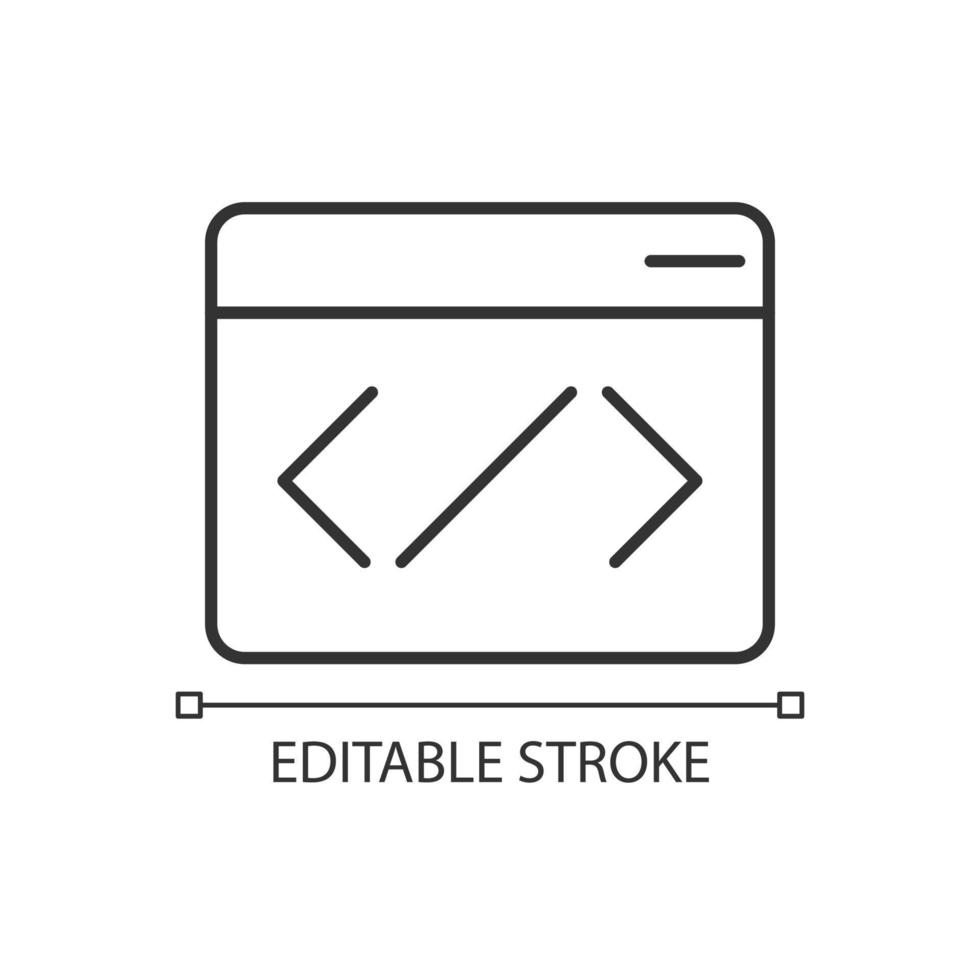 Lineares Symbol für den Quellcode der Website. Web Entwicklung. Art Webseite. Programmiersprache. Inhaltsseite. dünne Liniendarstellung. Kontursymbol. Vektorumrisszeichnung. editierbarer Strich. vektor