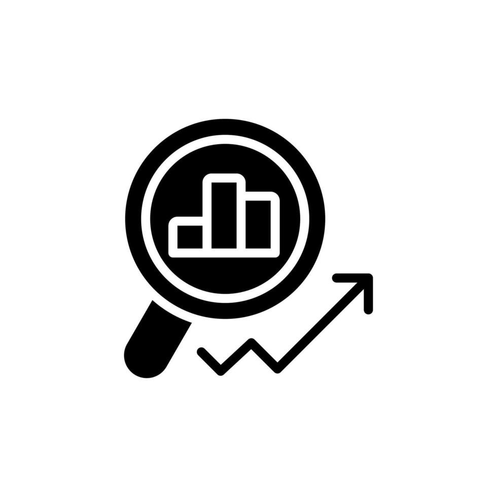 Marktüberwachung schwarzes Glyphen-Symbol. Umsatzwachstum. Aktienmarkt. Finanzdatenanalyse. Einkommensdiagrammauswertung. Schattenbildsymbol auf Leerraum. solides Piktogramm. vektor isolierte illustration