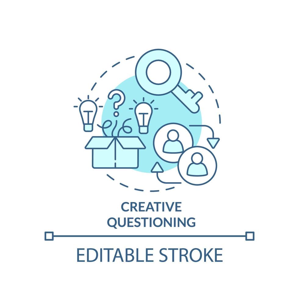 kreativ frågande turkos begrepp ikon. effektiv coaching bearbeta abstrakt aning tunn linje illustration. isolerat översikt teckning. redigerbar stroke. vektor