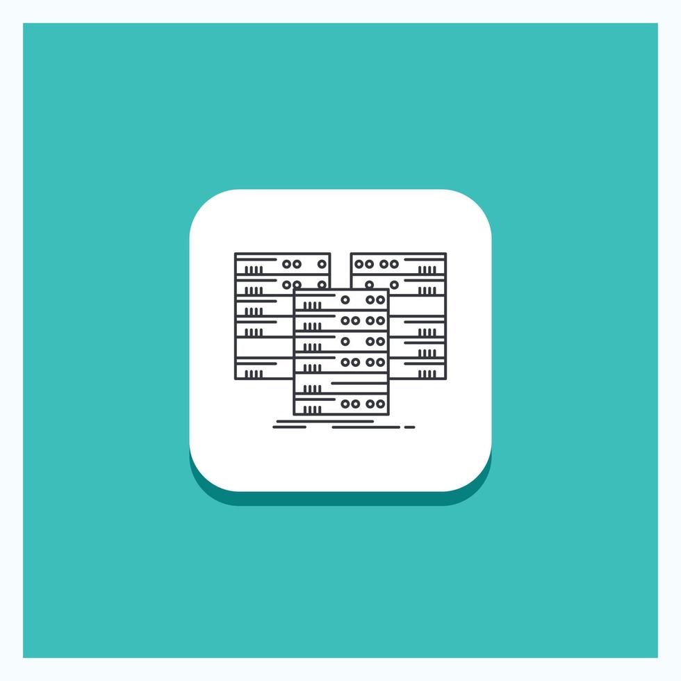 runder Knopf für die Mitte. Center. Daten. Datenbank. Server-Liniensymbol türkisfarbener Hintergrund vektor