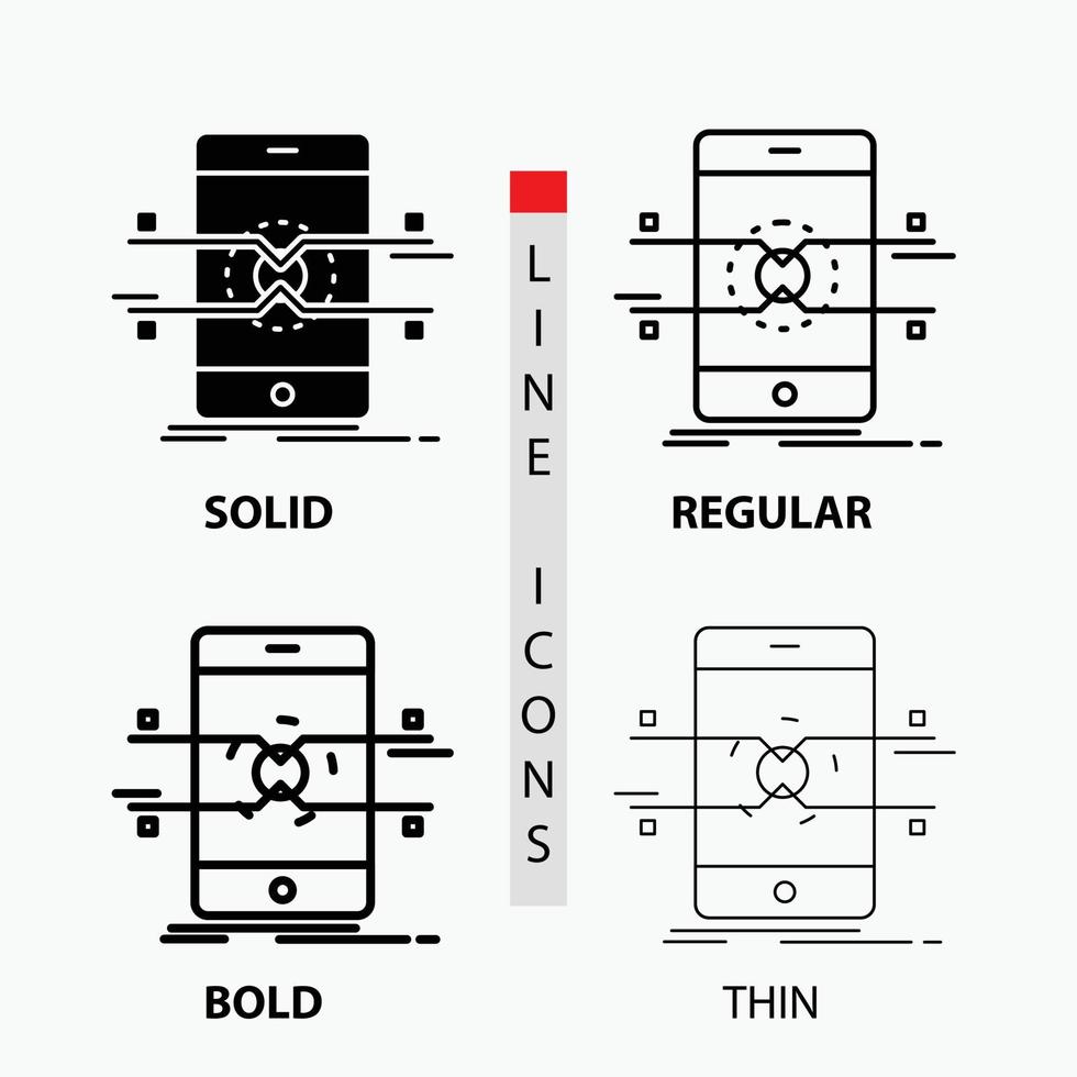 API. Schnittstelle. Handy, Mobiltelefon. Telefon. Smartphone-Symbol in dünn. regulär. fette Linie und Glyphenstil. Vektor-Illustration vektor