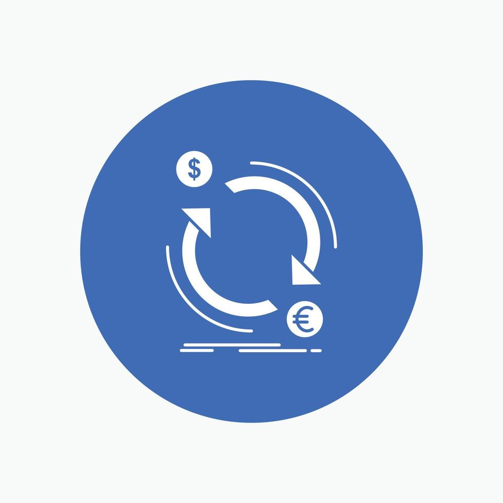 Austausch. Währung. Finanzen. Geld. Konvertieren Sie das weiße Glyphen-Symbol im Kreis. Vektor-Button-Illustration vektor