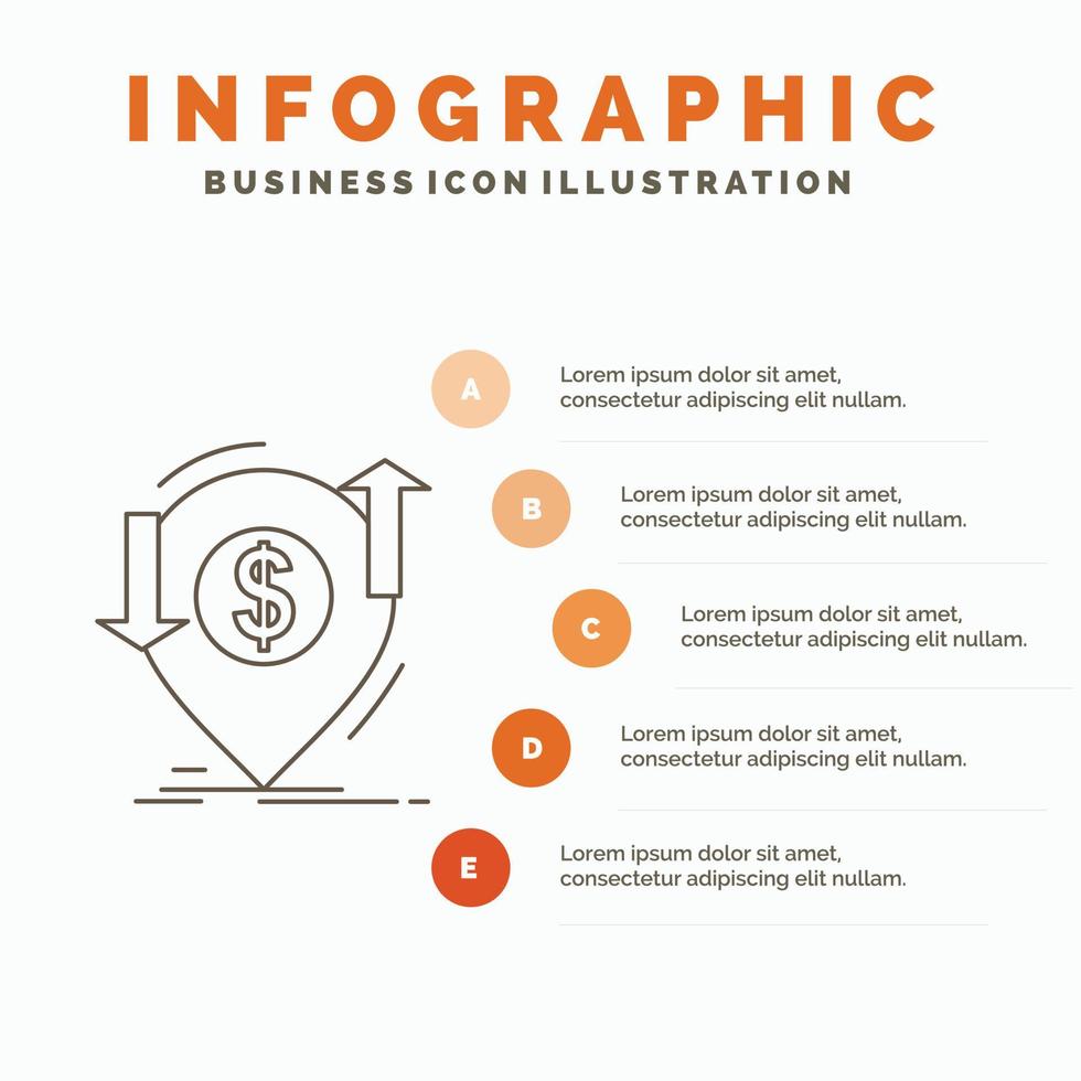 transaktion. finansiell. pengar. finansiera. överföra infographics mall för hemsida och presentation. linje grå ikon med orange infographic stil vektor illustration