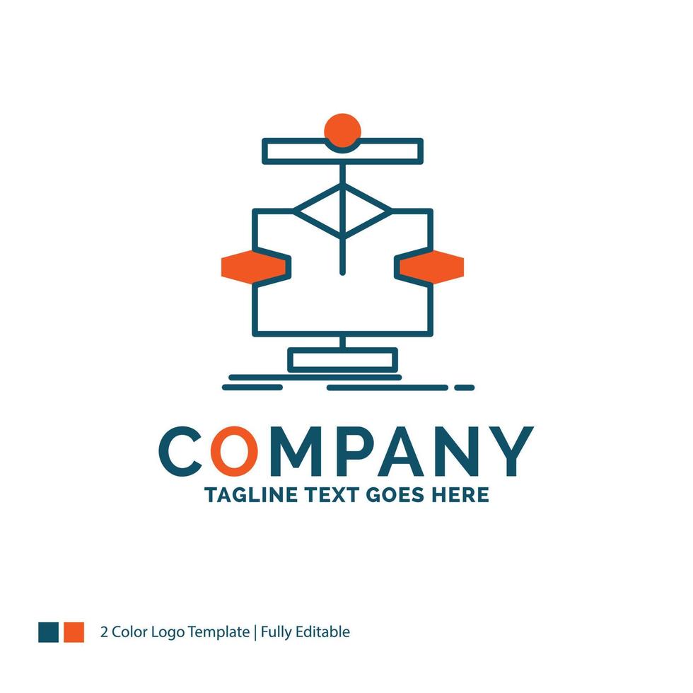 Algorithmus. Diagramm. Daten. Diagramm. Flow-Logo-Design. blaues und orangefarbenes Markendesign. Platz für den Slogan. Business-Logo-Vorlage. vektor