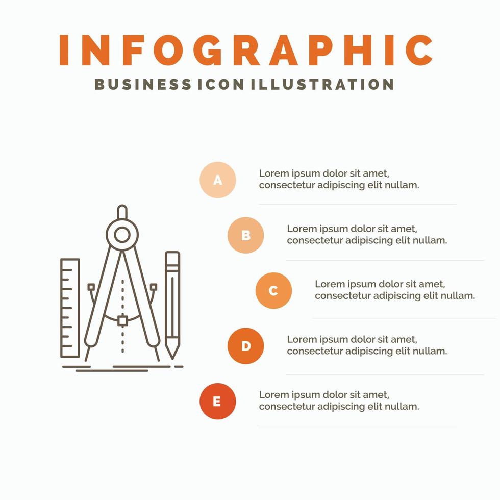 bygga. design. geometri. matematik. verktyg infographics mall för hemsida och presentation. linje grå ikon med orange infographic stil vektor illustration