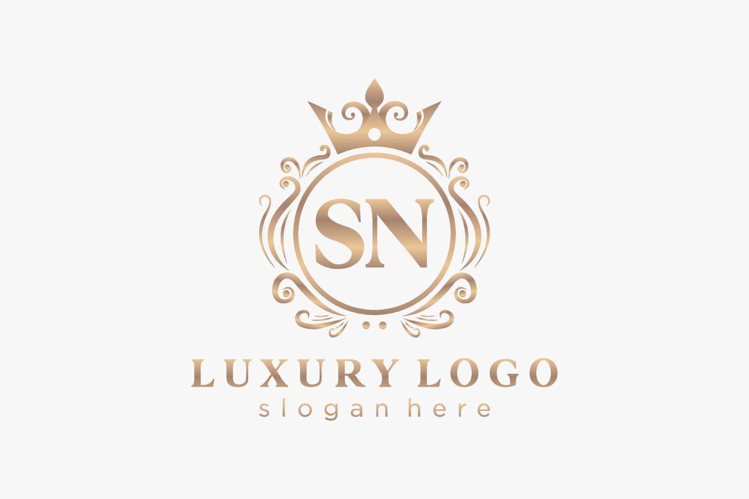 första sn brev kunglig lyx logotyp mall i vektor konst för restaurang, kungligheter, boutique, Kafé, hotell, heraldisk, Smycken, mode och Övrig vektor illustration.