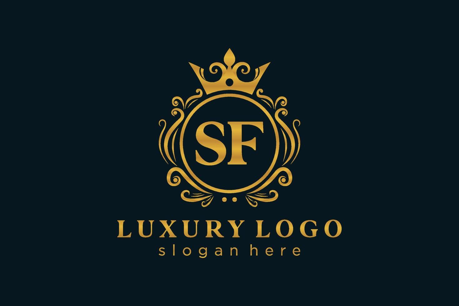 Royal Luxury Logo-Vorlage mit anfänglichem sf-Buchstaben in Vektorgrafiken für Restaurant, Lizenzgebühren, Boutique, Café, Hotel, Heraldik, Schmuck, Mode und andere Vektorillustrationen. vektor