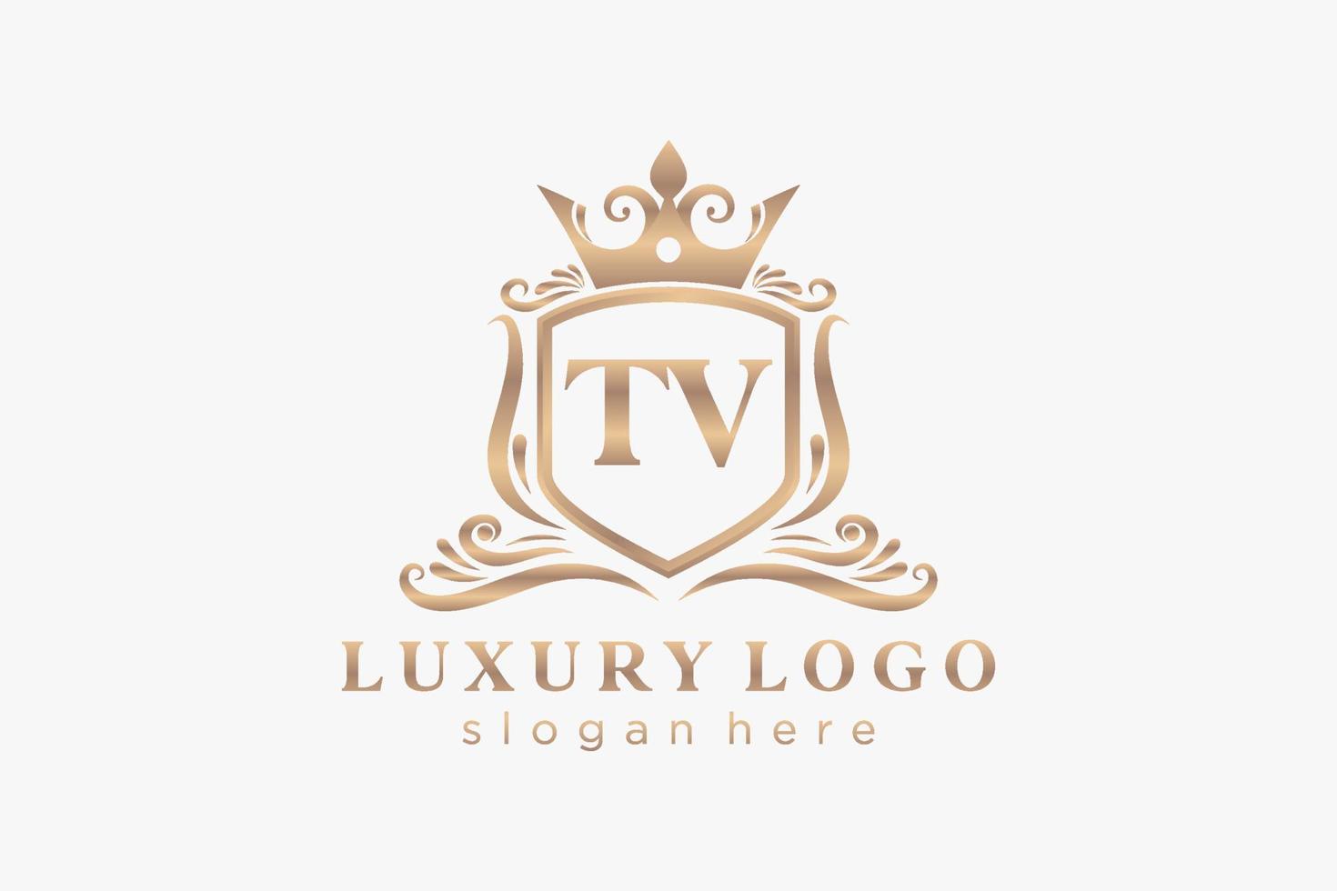 första TV brev kunglig lyx logotyp mall i vektor konst för restaurang, kungligheter, boutique, Kafé, hotell, heraldisk, Smycken, mode och Övrig vektor illustration.