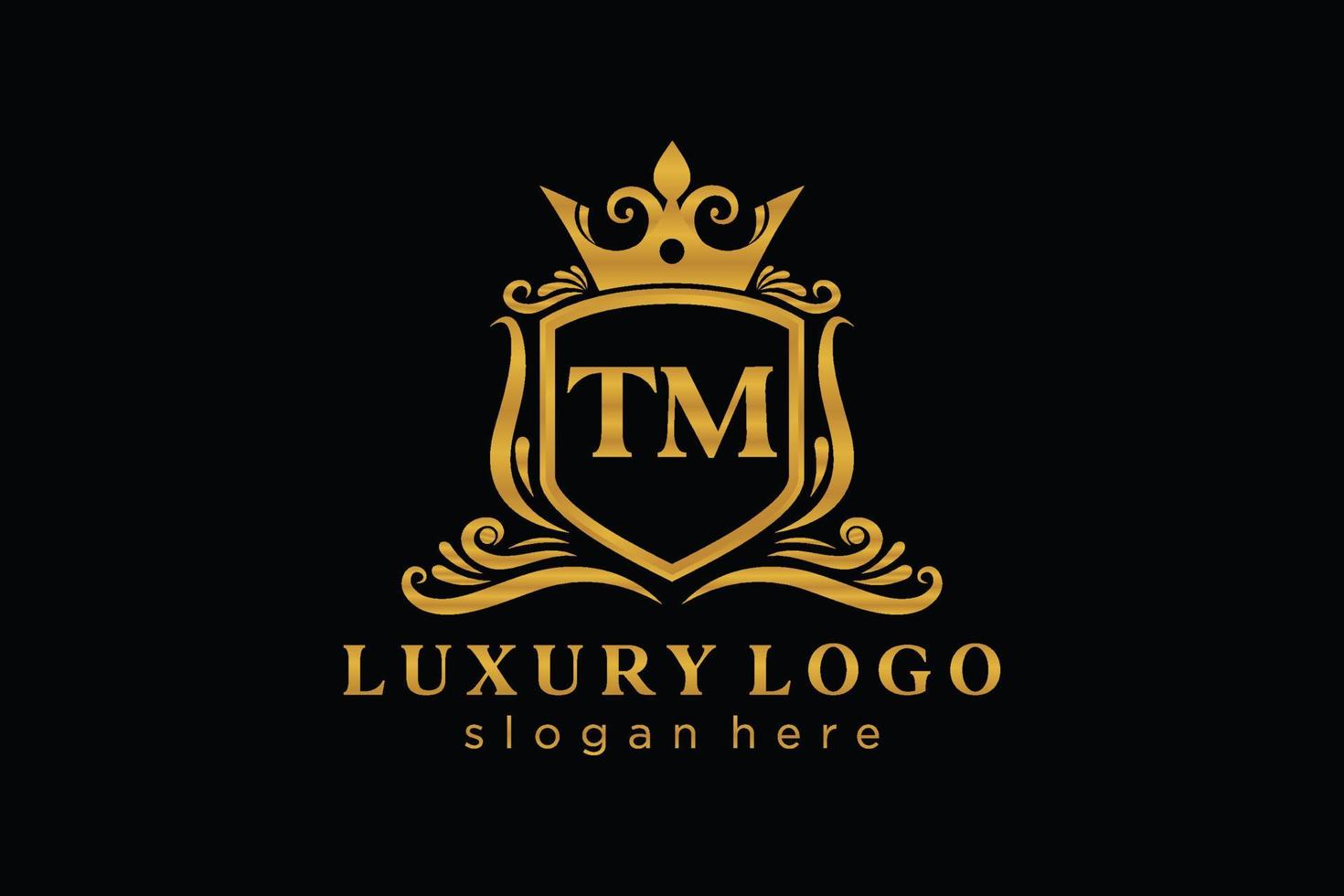 första tm brev kunglig lyx logotyp mall i vektor konst för restaurang, kungligheter, boutique, Kafé, hotell, heraldisk, Smycken, mode och Övrig vektor illustration.