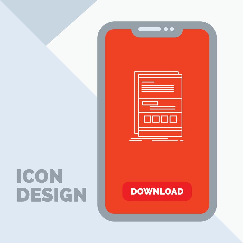 webbläsare. dynamisk. internet. sida. mottaglig linje ikon i mobil för ladda ner sida vektor