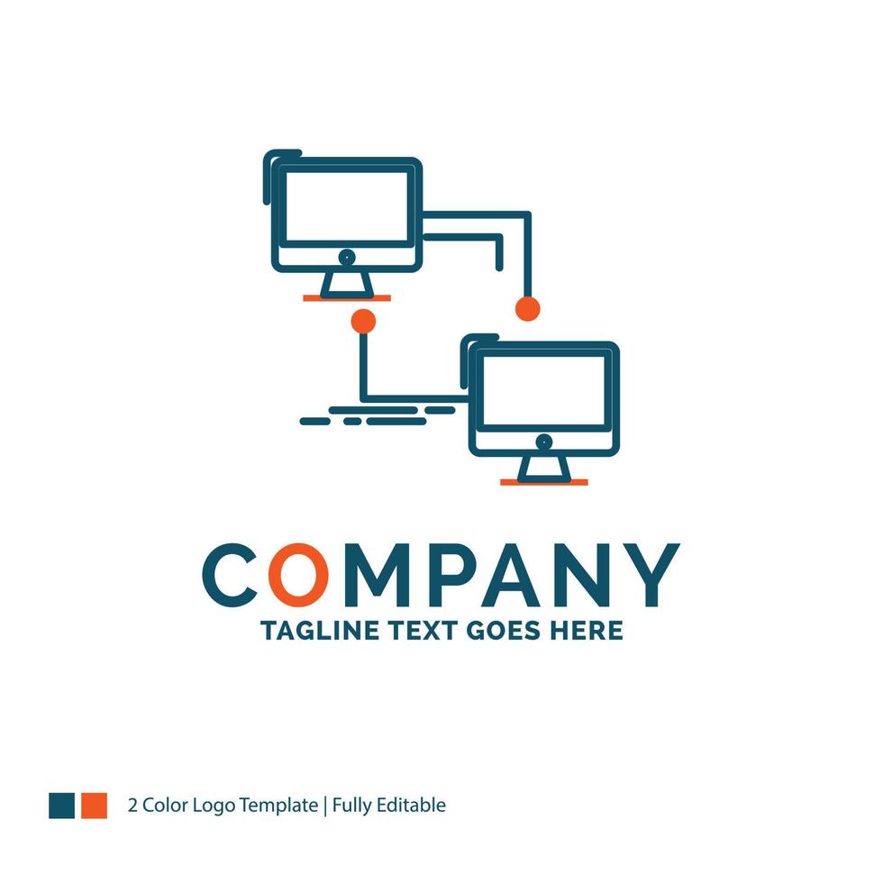 lokal. lan. förbindelse. synkronisera. dator logotyp design. blå och orange varumärke namn design. plats för Tagline. företag logotyp mall. vektor