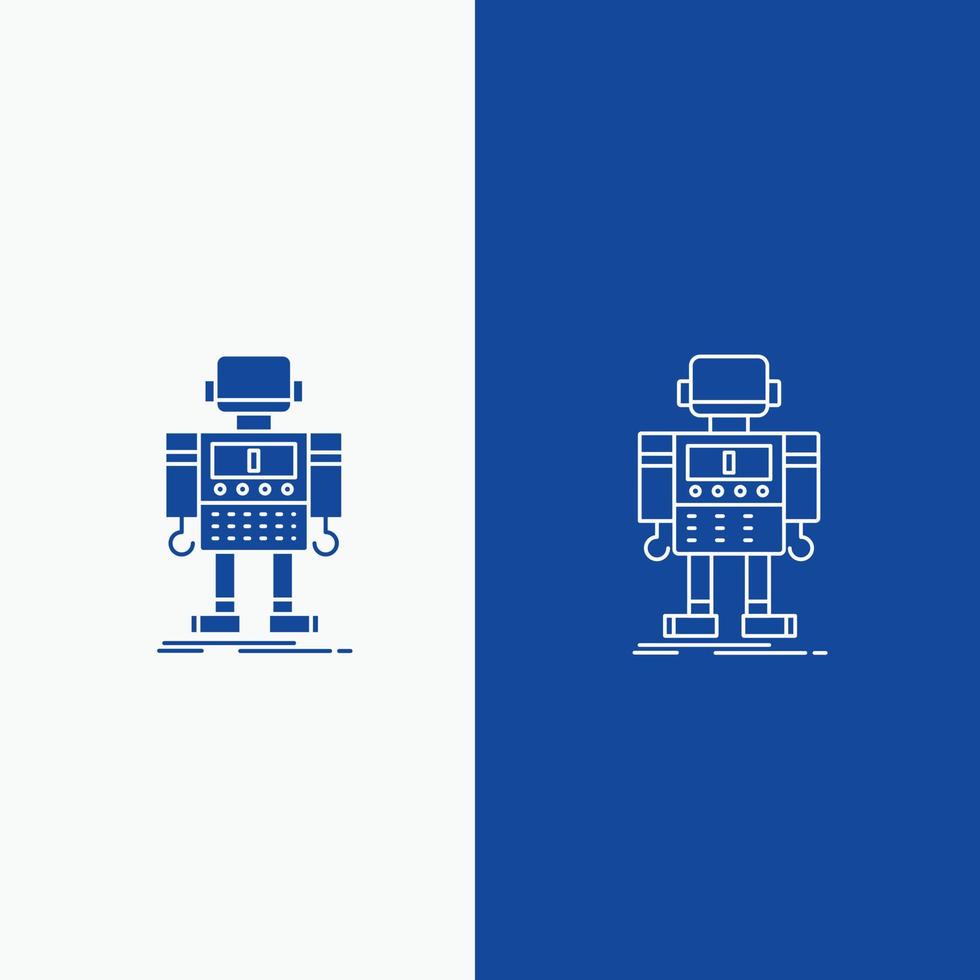 autonom. Maschine. Roboter. Roboter. Technologielinie und Glyph-Web-Schaltfläche in blauer Farbe vertikales Banner für ui und ux. Website oder mobile Anwendung vektor