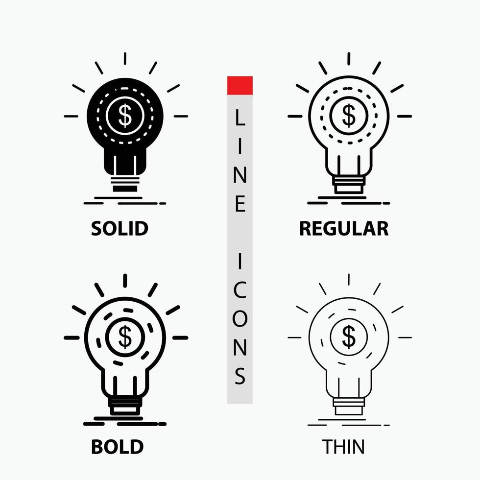 finansiera. finansiell. aning. pengar. börja ikon i tunn. regelbunden. djärv linje och glyf stil. vektor illustration