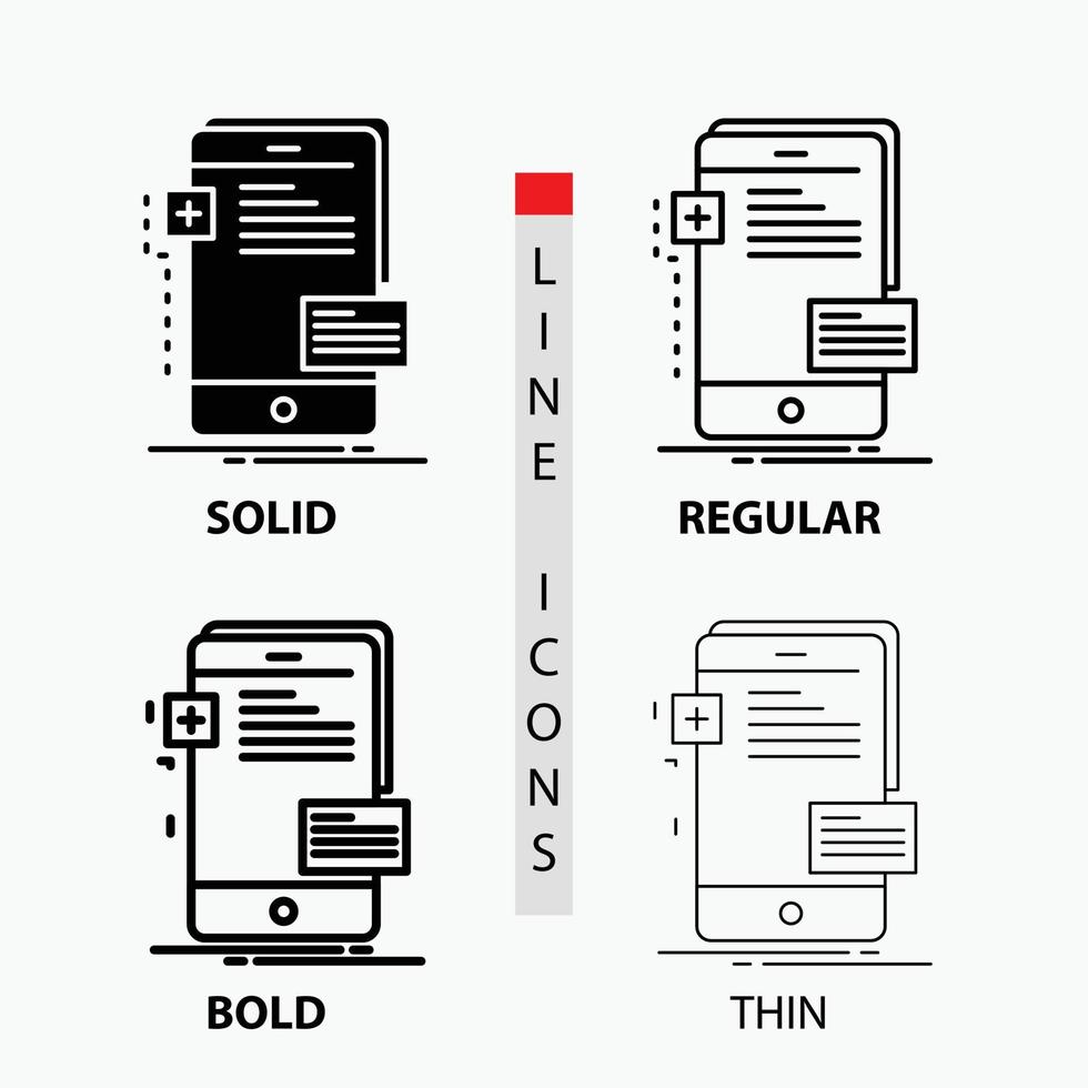 frontend. gränssnitt. mobil. telefon. utvecklare ikon i tunn. regelbunden. djärv linje och glyf stil. vektor illustration