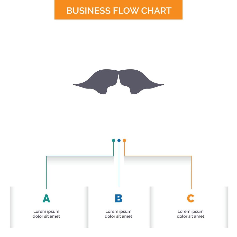 Schnurrbart. Hipster. Umzug. männlich. men business flow chart design mit 3 schritten. Glyphensymbol für Präsentationshintergrundvorlage Platz für Text. vektor