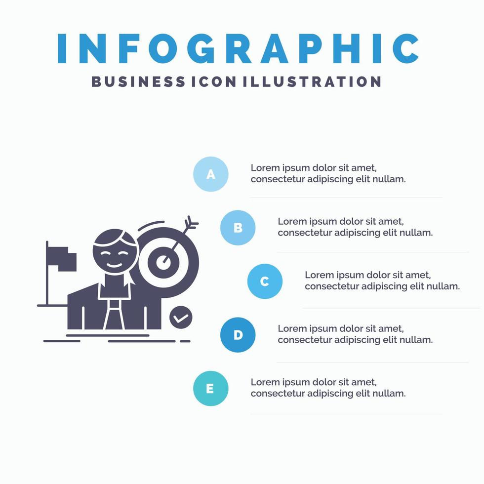 företag. mål. träffa. marknadsföra. Framgång infographics mall för hemsida och presentation. glyf grå ikon med blå infographic stil vektor illustration.