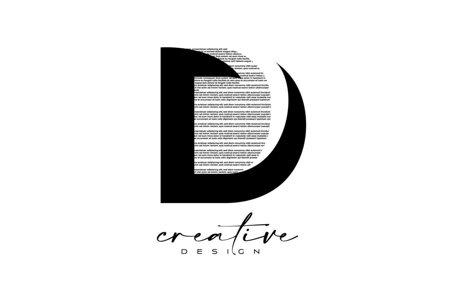 d brev logotyp design med kreativ brev d tillverkad av svart text font textur vektor
