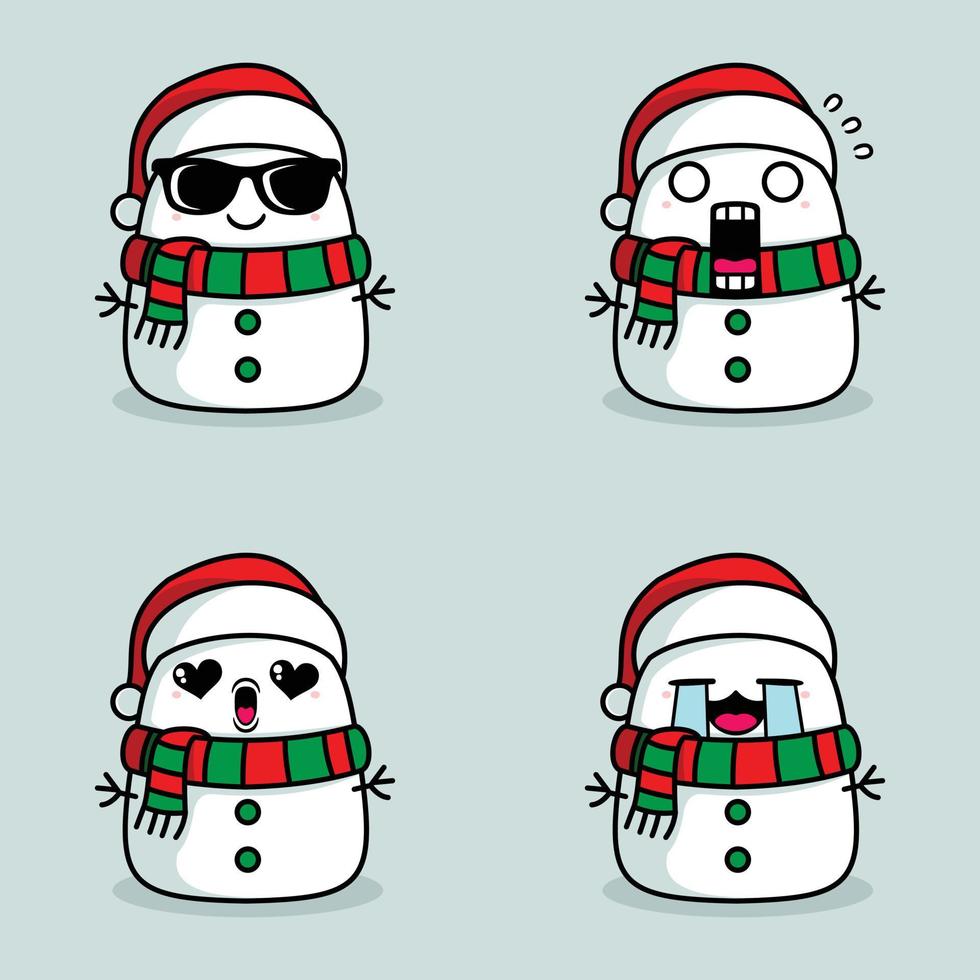 vektorillustration des netten schneemann-emojis, das weihnachtsmütze trägt vektor