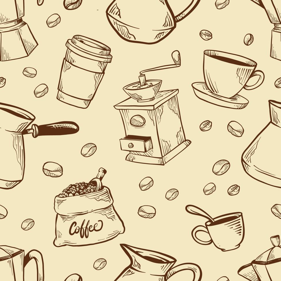 Kaffee doodle Musterdesign Hintergrund vektor
