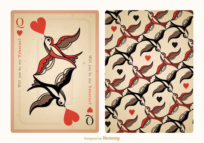 Gratis Vector Vintage Valentine Playing Card Tillbaka