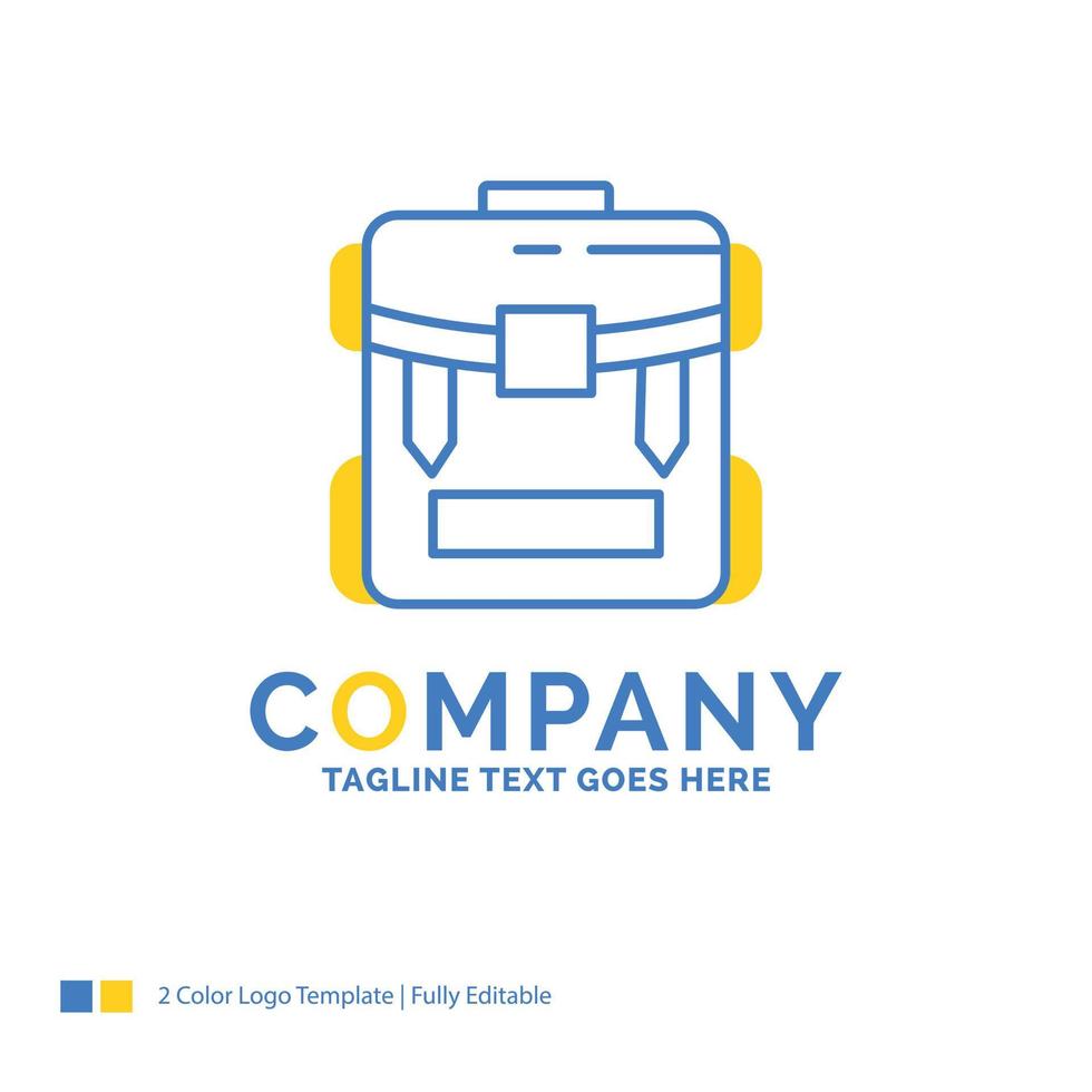 Tasche. Camping. Reißverschluss. wandern. Gepäck blau gelb Business-Logo-Vorlage. Platz für kreative Designvorlagen für den Slogan. vektor