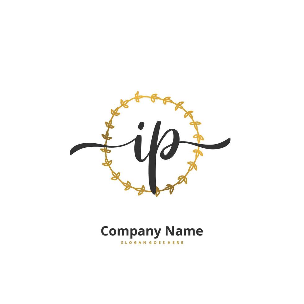 ip-anfangshandschrift und signaturlogodesign mit kreis. schönes design handgeschriebenes logo für mode, team, hochzeit, luxuslogo. vektor