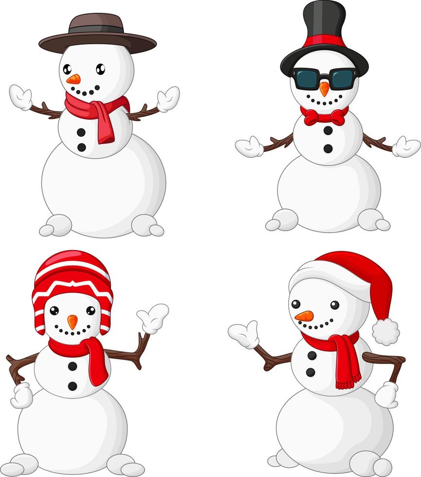 tecknad serie jul snögubbe samling uppsättning vektor