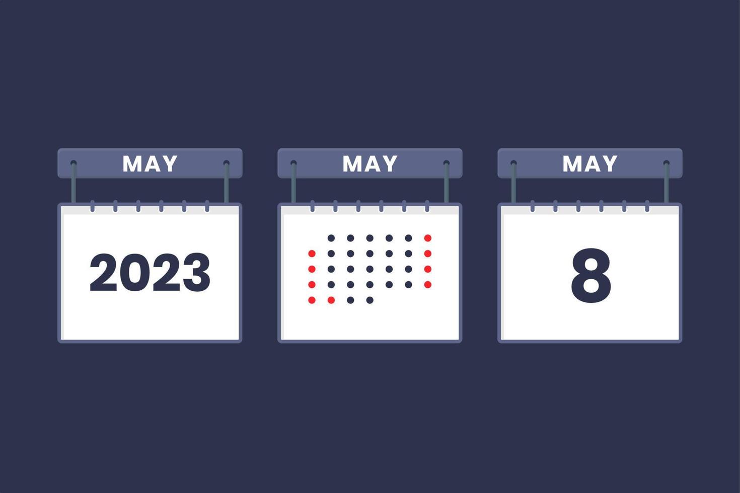 2023 kalender design Maj 8 ikon. 8:e Maj kalender schema, utnämning, Viktig datum begrepp. vektor