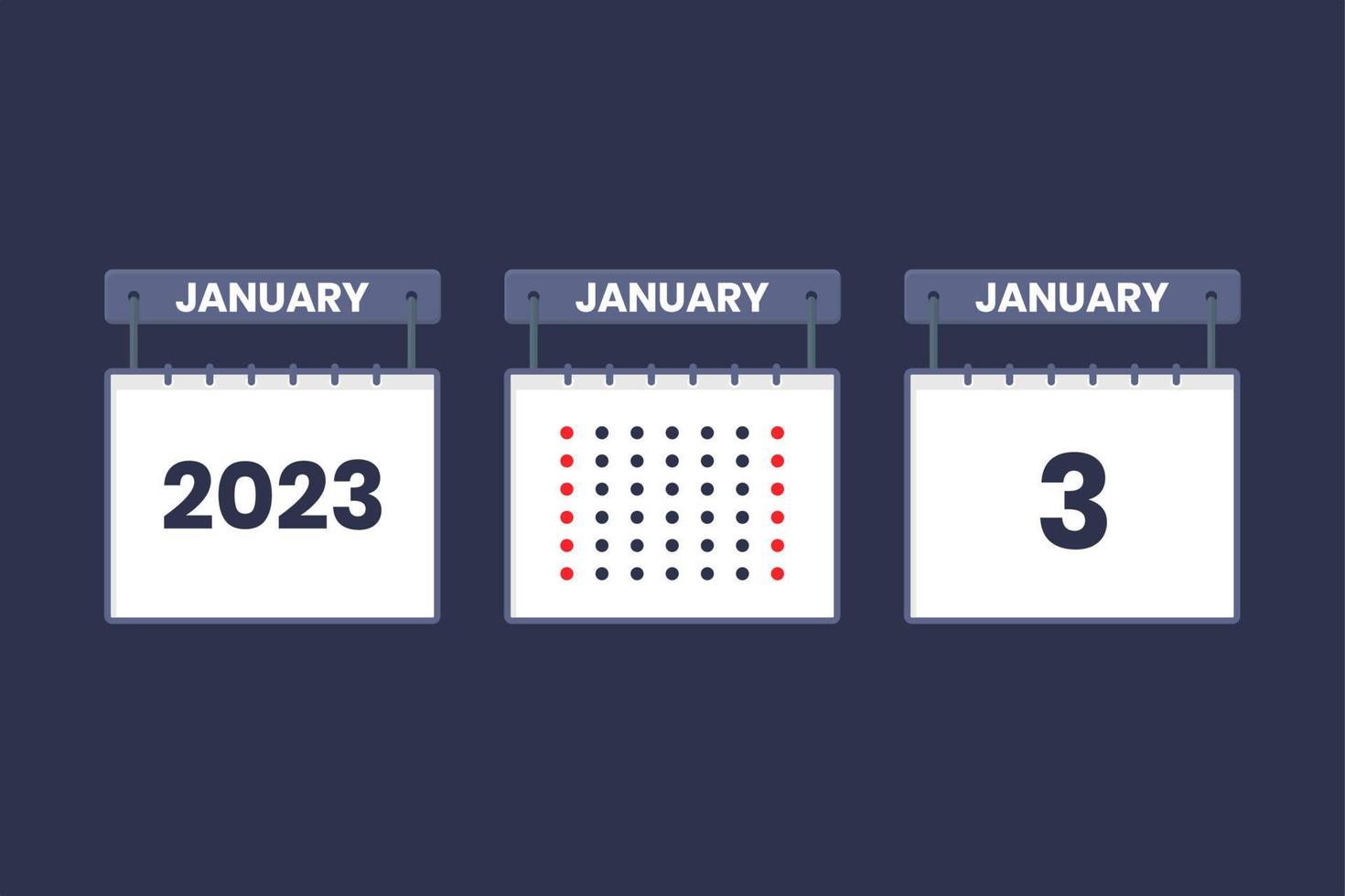 2023 Kalenderdesign 3. Januar Symbol. 3. januar kalenderplan, termin, wichtiges datumskonzept. vektor