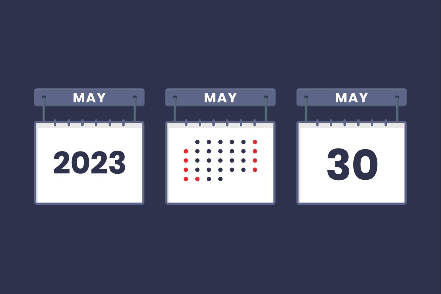 2023 kalender design Maj 30 ikon. 30:e Maj kalender schema, utnämning, Viktig datum begrepp. vektor