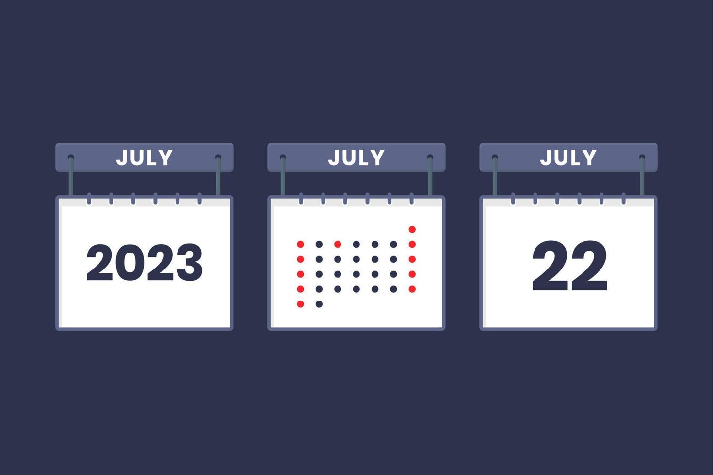 2023 kalender design juli 22 ikon. 22 juli kalender schema, utnämning, Viktig datum begrepp. vektor