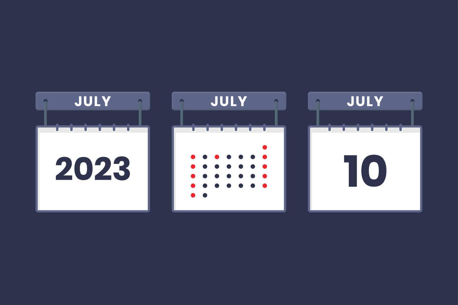 2023 kalender design juli 10 ikon. 10:e juli kalender schema, utnämning, Viktig datum begrepp. vektor