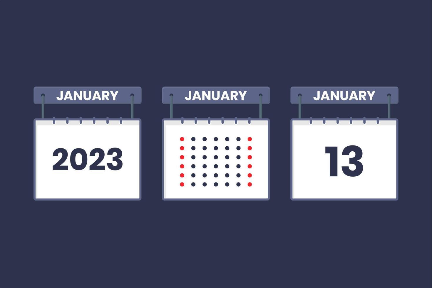 2023 kalender design januari 13 ikon. 13: e januari kalender schema, utnämning, Viktig datum begrepp. vektor