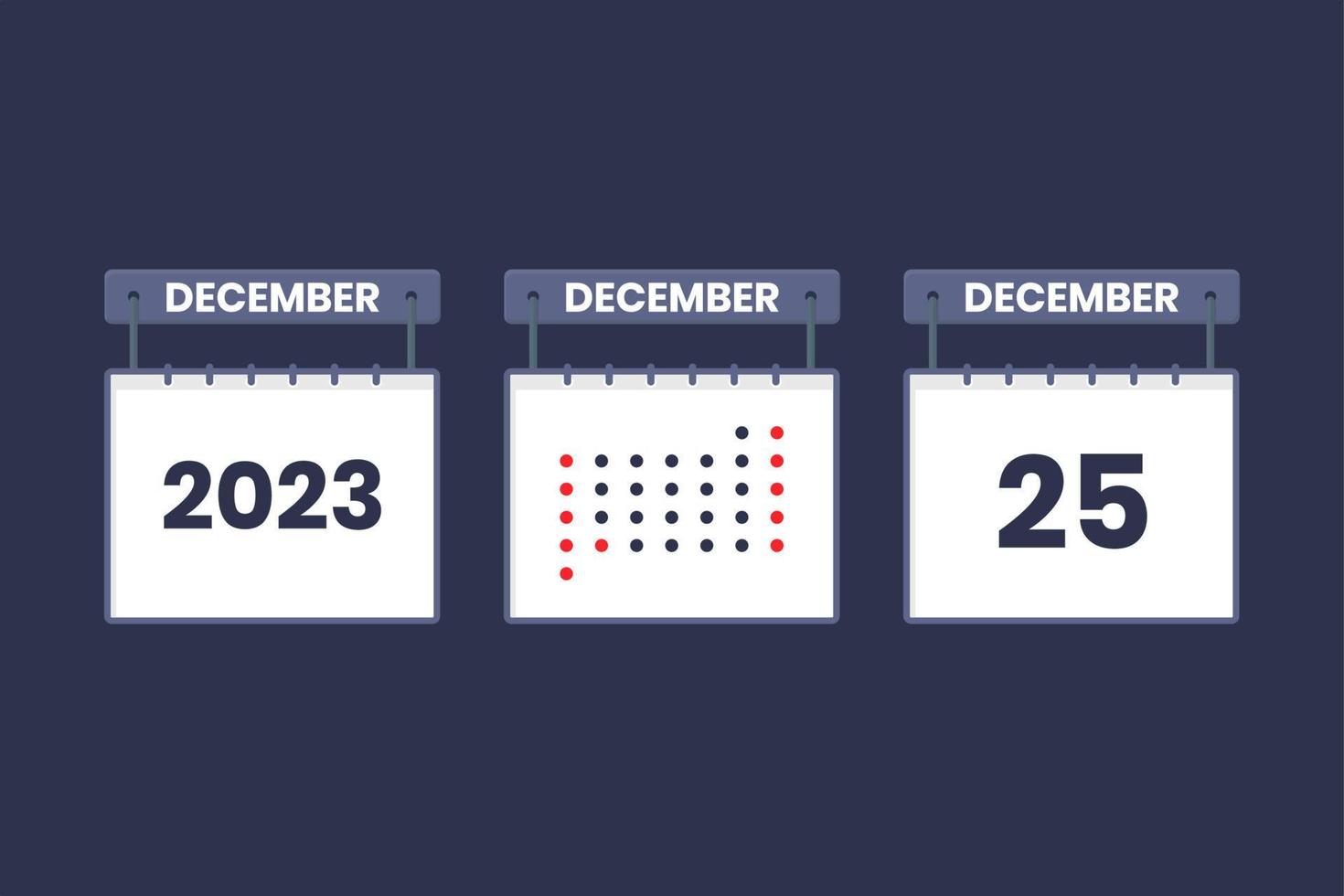 2023 kalender design december 25 ikon. 25:e december kalender schema, utnämning, Viktig datum begrepp. vektor